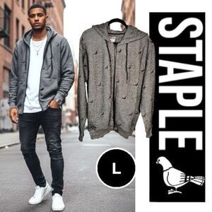 Staple Pigeon Brand Sweater Hoodie Embroidered Size Large Cotton Grey